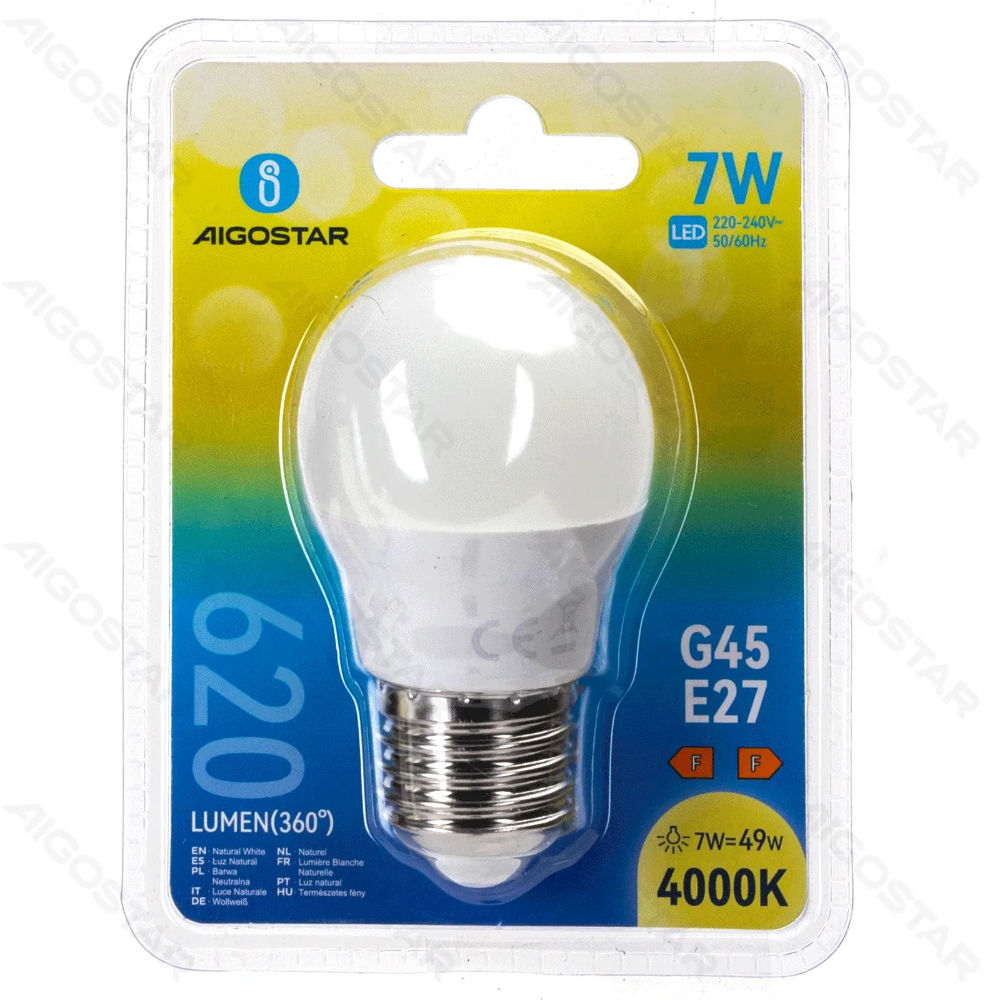 MINI GLOBO LED G45 E27 7W - LUCE NEUTRA - 620LMAigostar