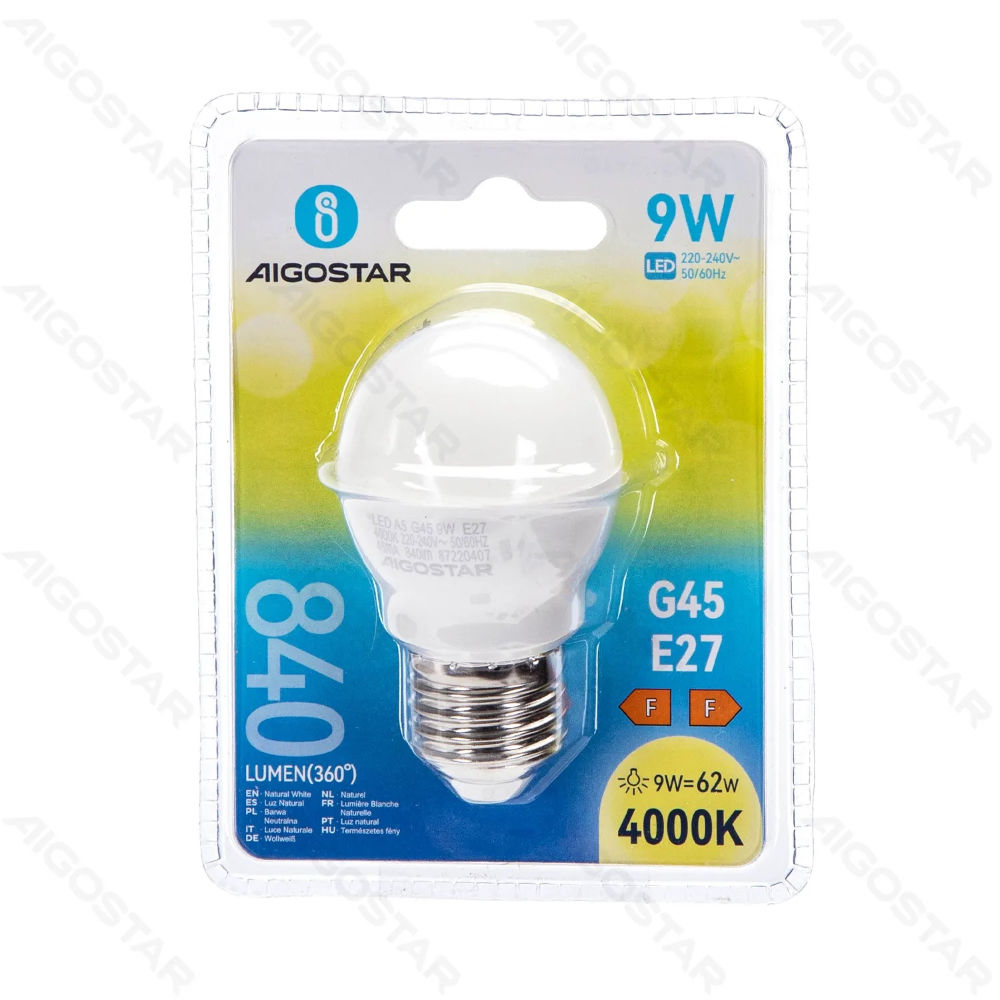 MINI GLOBO LED G45 E27 9W - LUCE NEUTRA - 840LMAigostar