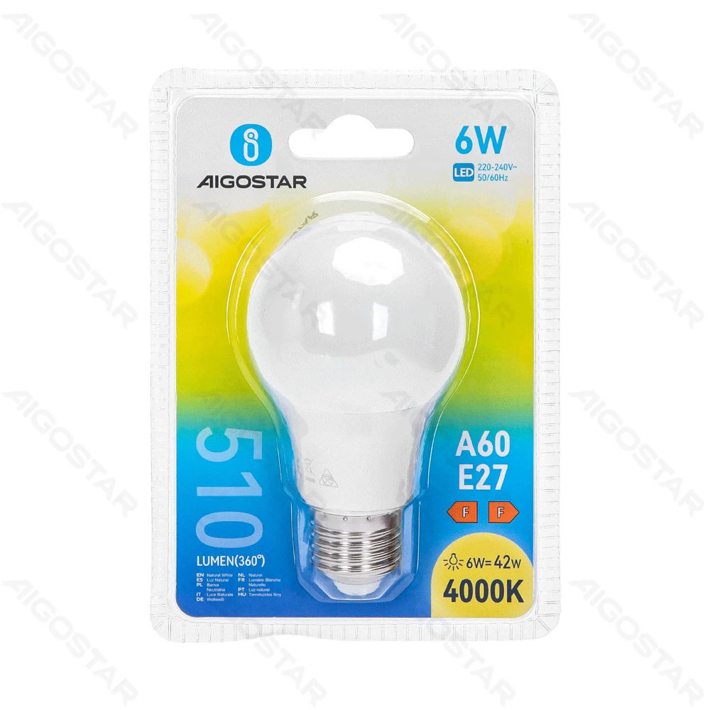 LAMPADINA LED A60 E27 6W - LUCE NEUTRA - 510LMAigostar