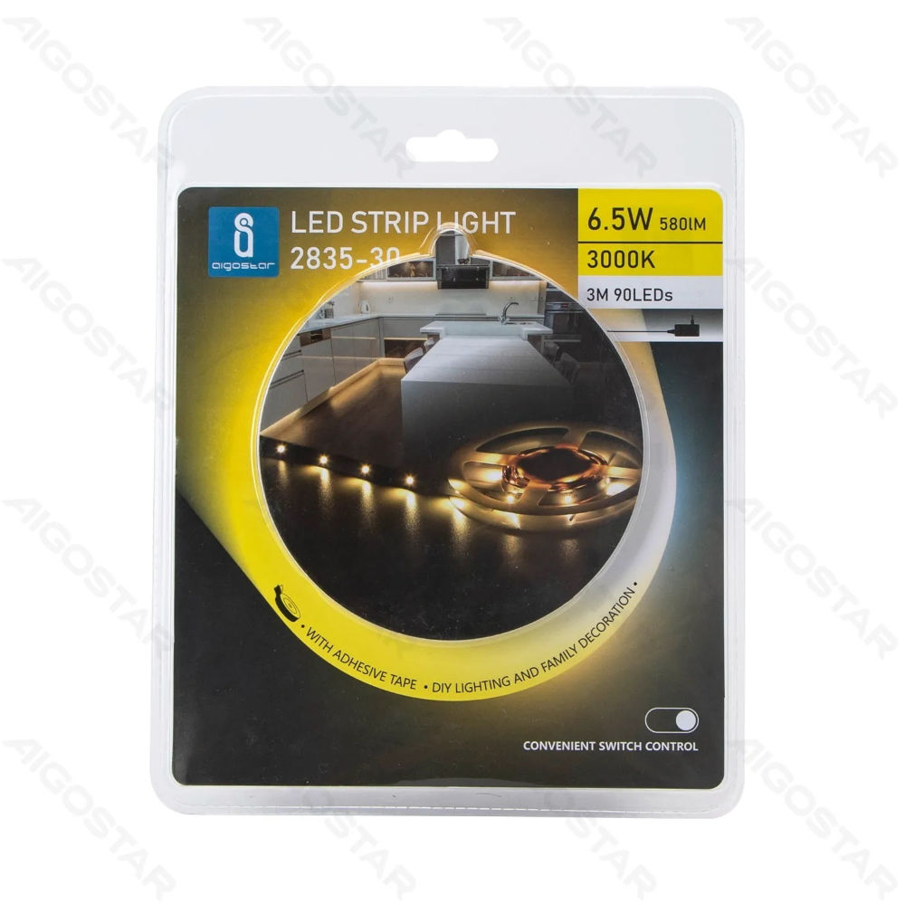 STRISCIA LED CON INTERRUTTORE - LUCE CALDA - 3MAigostar