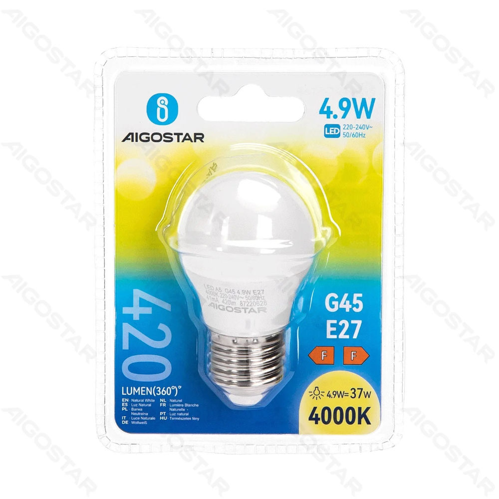 MINI GLOBO LED G45 E27 4.9W - LUCE NEUTRA - 420LMAigostar