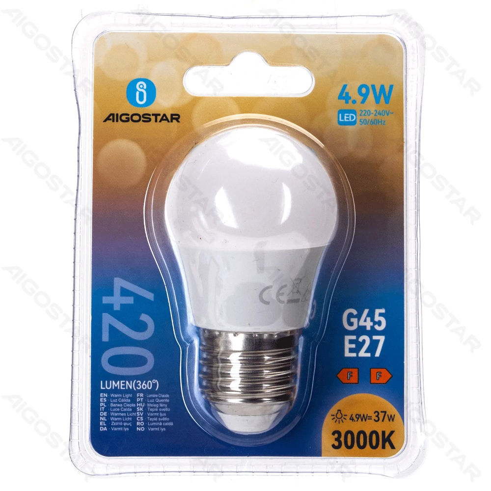 MINI GLOBO LED G45 E27 4.9W - LUCE CALDA - 420LMAigostar