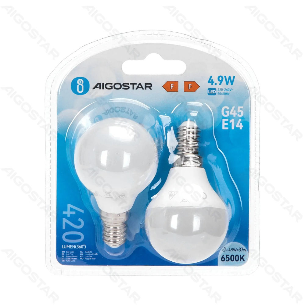 MINI GLOBO LED G45 E14 4.9W - LUCE FREDDA 420LM - 2PZAigostar