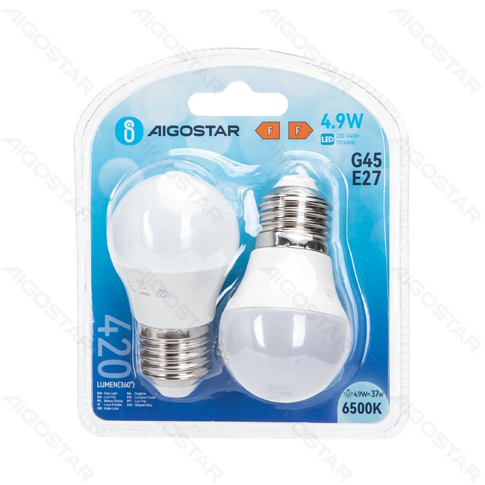 MINI GLOBO LED G45 E27 4.9W - LUCE FREDDA 420LM - 2PZAigostar
