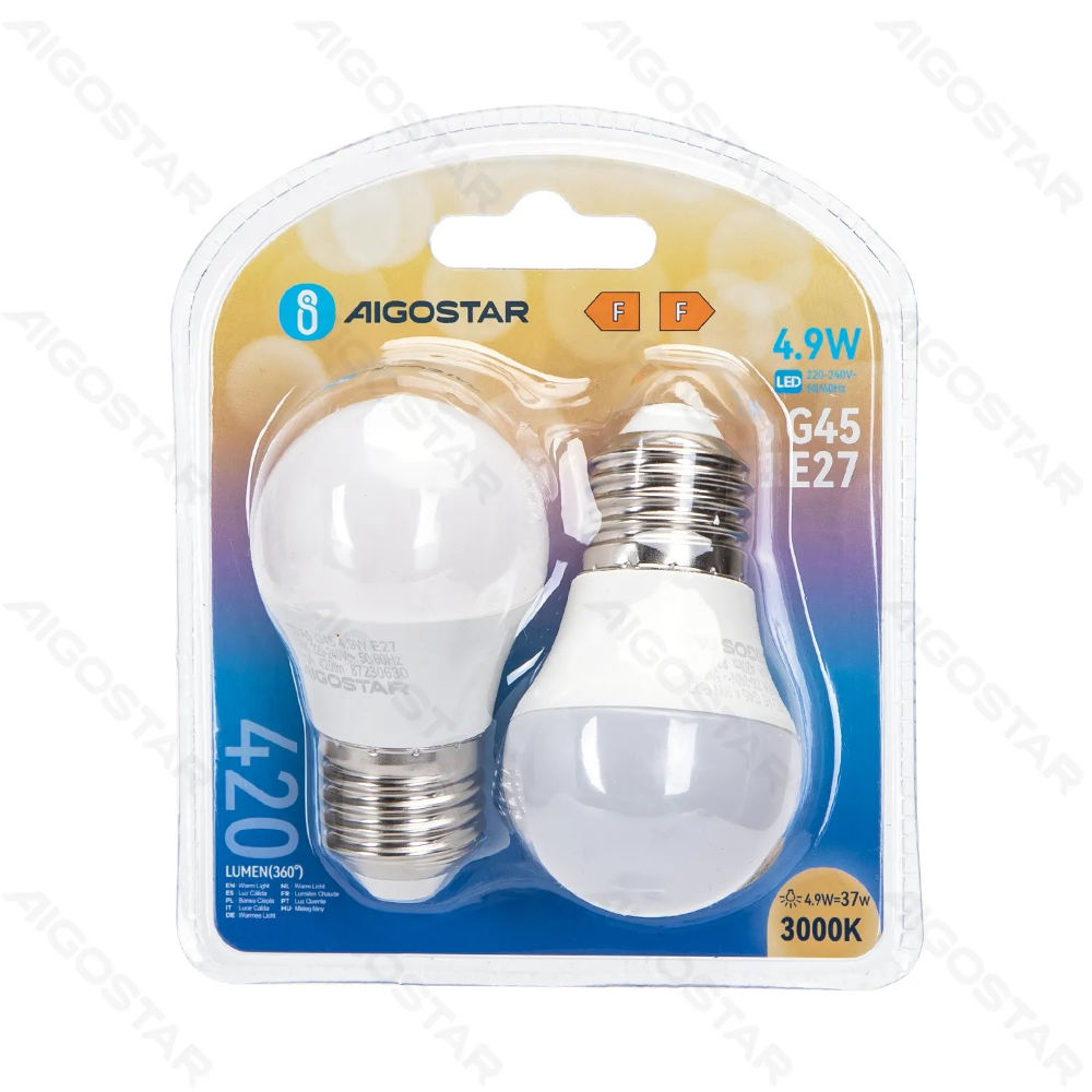 MINI GLOBO LED G45 E27 4.9W - LUCE CALDA 420LM - 2PZAigostar