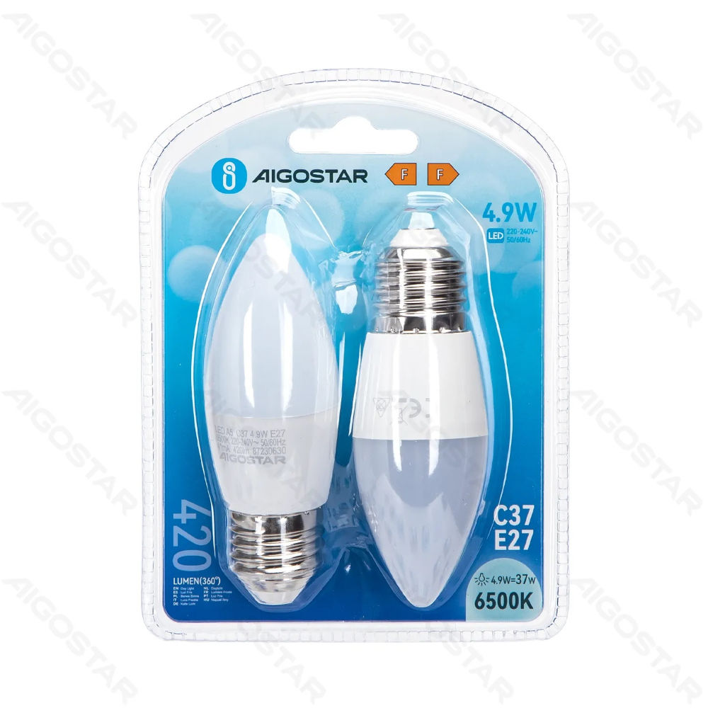 LAMPADINA LED C37 E27 4.9W - LUCE FREDDA 420LM - 2PZAigostar