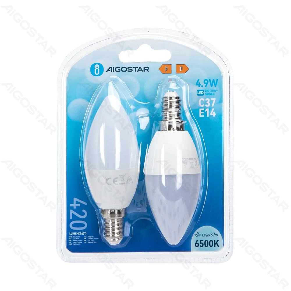 LAMPADINA LED C37 E14 4.9W - LUCE FREDDA 420LM - 2PZAigostar