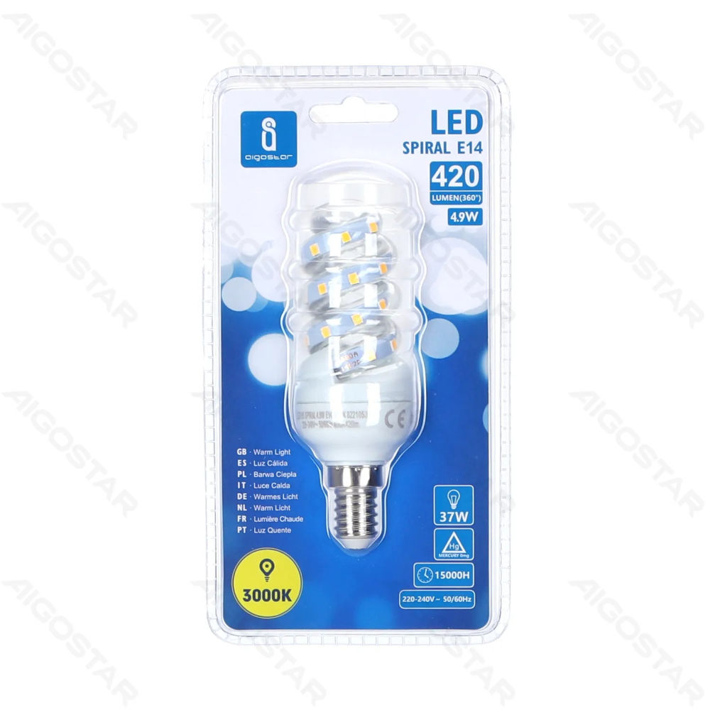LAMPADINE LED A SPIRALI E14 4.9W - LUCE CALDA - 420LMAigostar