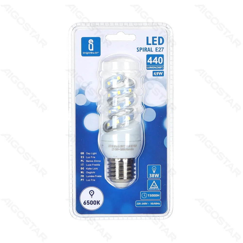 LAMPADINA LED A SPIRALE E27 4.9W - LUCE FREDDA - 440LMAigostar