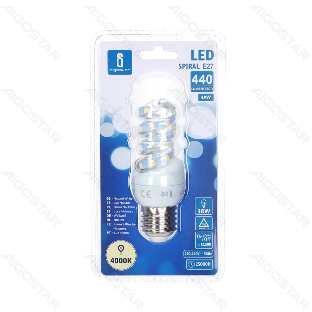 LAMPADINA LED A SPIRALE E27 4.9W - LUCE NEUTRA - 440LMAigostar