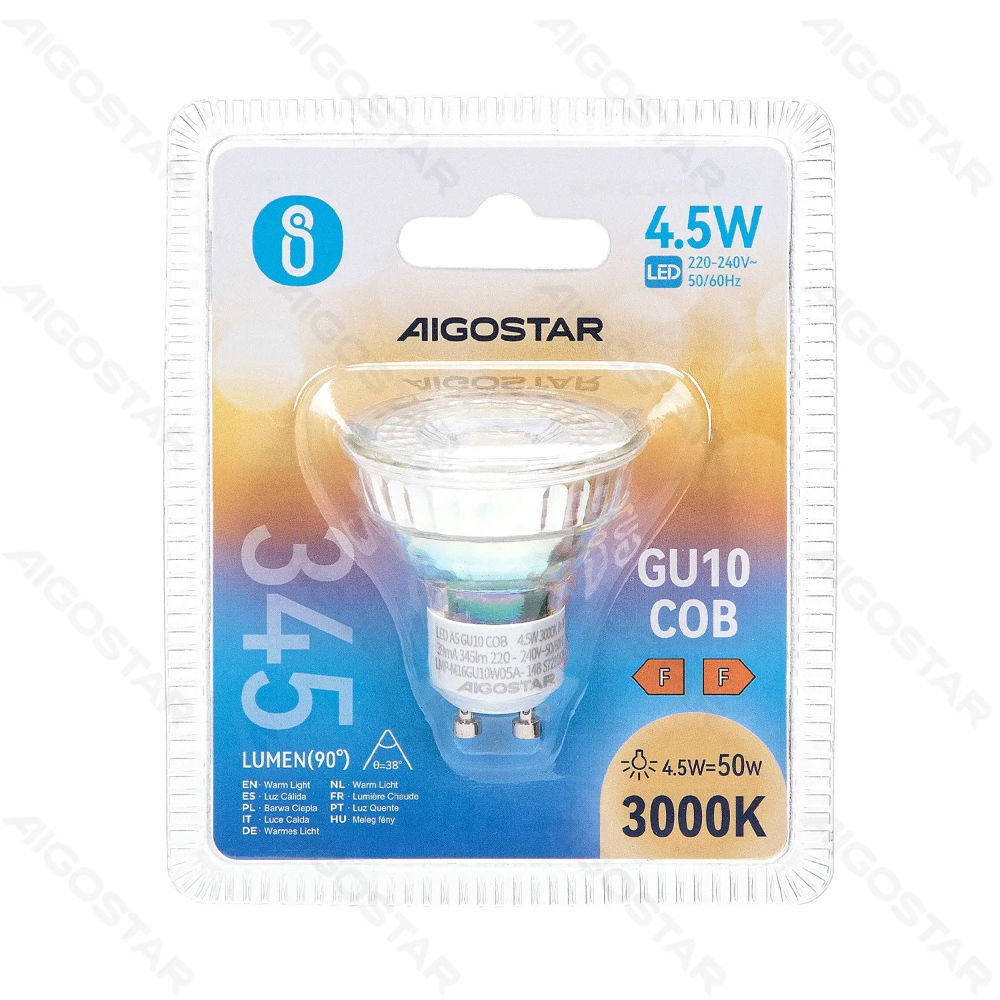 LED GU10 COB 4.5W - LUCE CALDO 3000K - 345LMAigostar