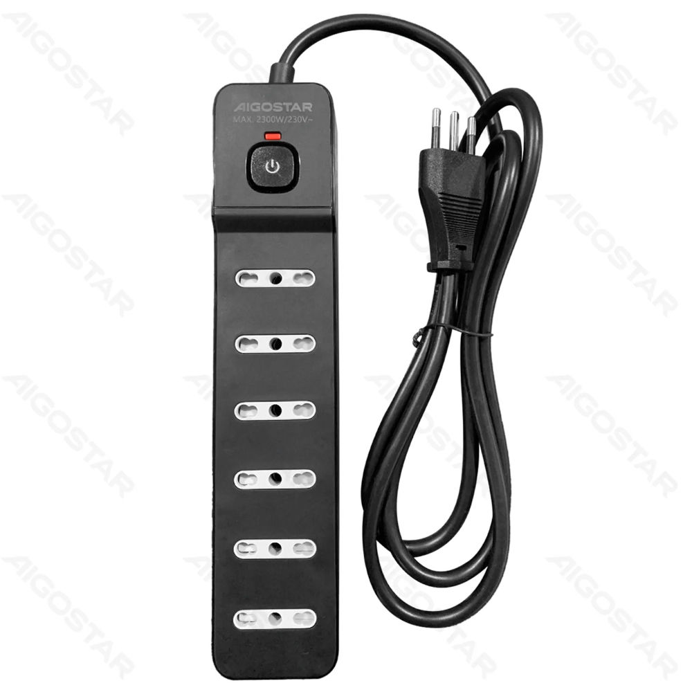 MULTIPRESA A 6 VIE CON INTERRUTTORE 10A - NERO 1,5MAigostar