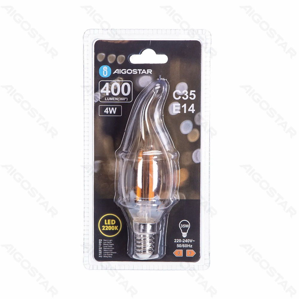 LAMPADINA LED C35 E14 4W AMBRATA - LUCE CALDA 2200KAigostar