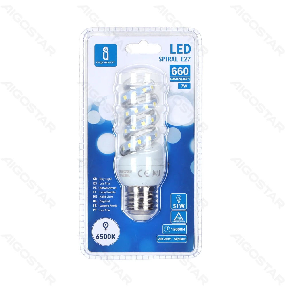 LAMPADINA LED A SPIRALE E27 7W - LUCE FREDDA - 660LMAigostar