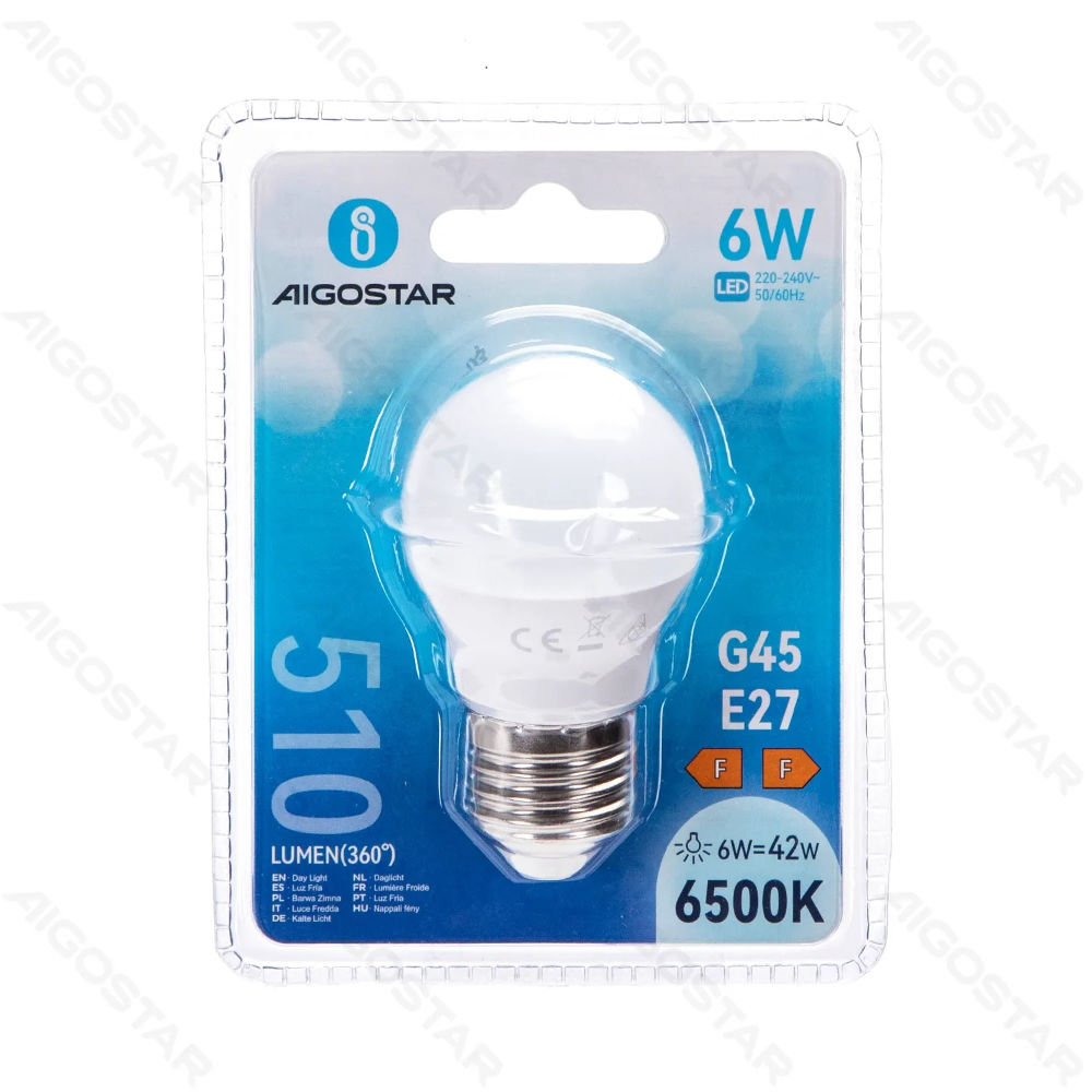 MINI GLOBO LED G45 E27 6W - LUCE FREDDA - 510LMAigostar