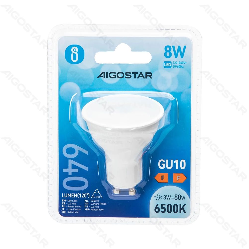 LED GU10 8W - LUCE FREDDA 6500K - 640LMAigostar