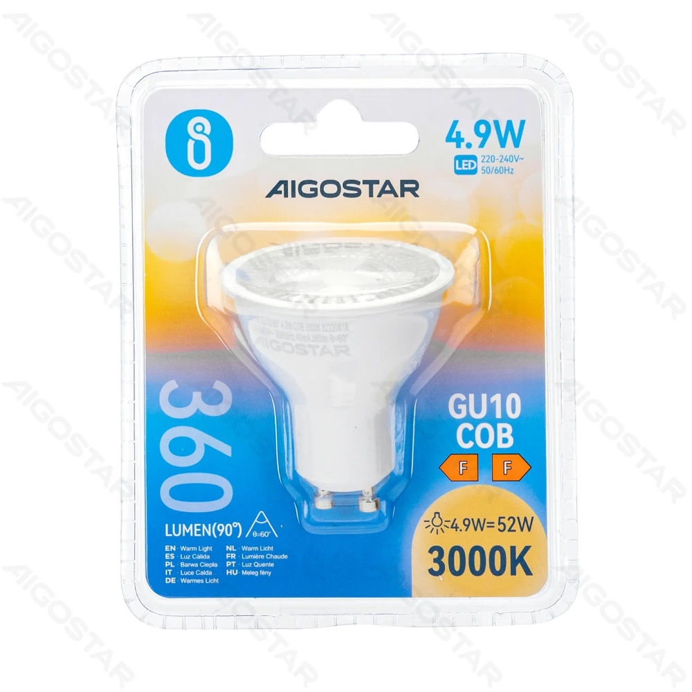 LED GU10 COB 4.9W - LUCE CALDA 3000K - 360LMAigostar