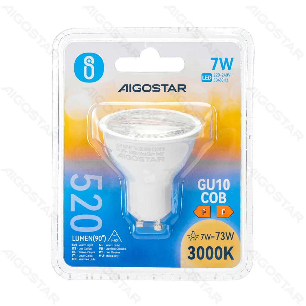 LED GU10 COB 7W - LUCE CALDA 3000K - 520LMAigostar