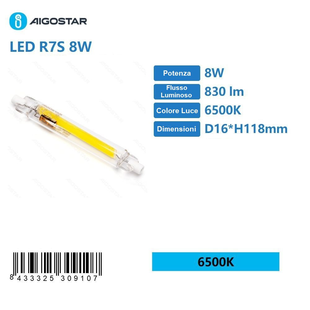 LAMPADINA LED R7S 8W - LUCE FREDDA 830LM - 118MMAigostar