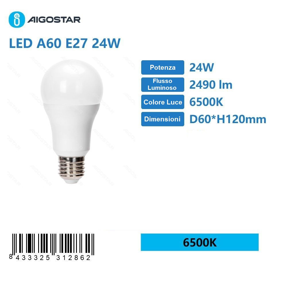 LAMPADINA LED A60 E27 24W - LUCE FREDDA - 2490LMAigostar