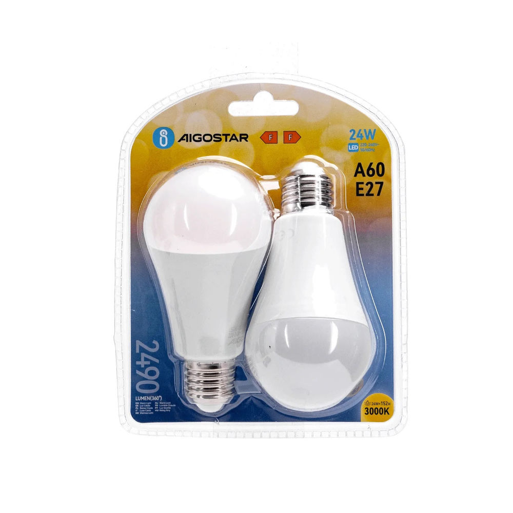 LAMPADINA LED A60 E27 24W - LUCE CALDA 2490LM - 2 PZAigostar