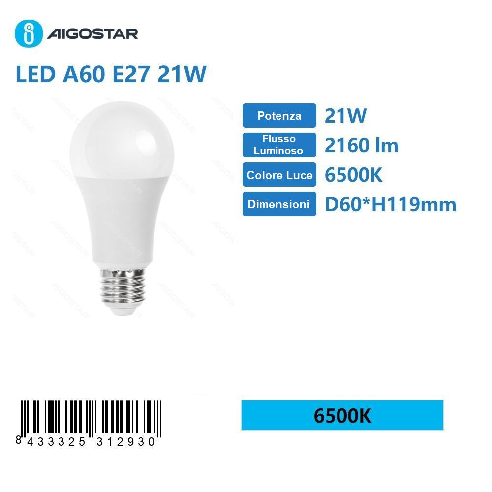 LAMPADINA LED A60 E27 21W - LUCE FREDDA 2160LMAigostar