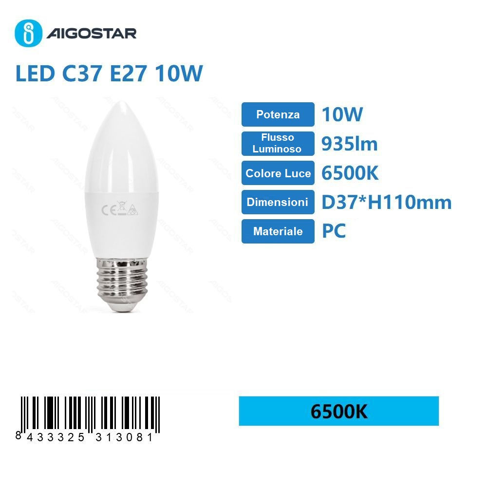 LAMPADINA LED C37 E27 10W - LUCE FREDDA - 935LMAigostar