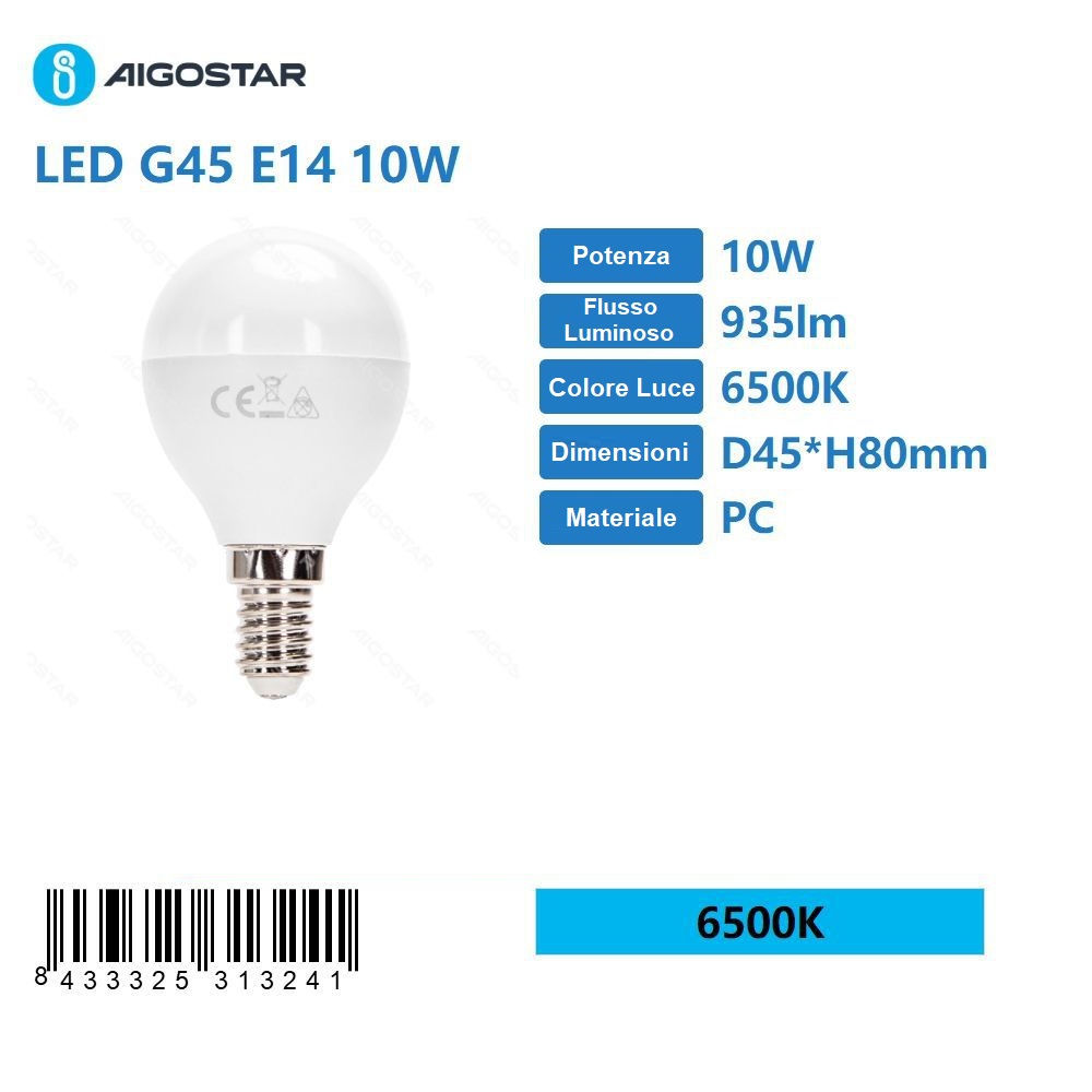 MINI GLOBO LED G45 E14 10W - LUCE FREDDA - 935LMAigostar