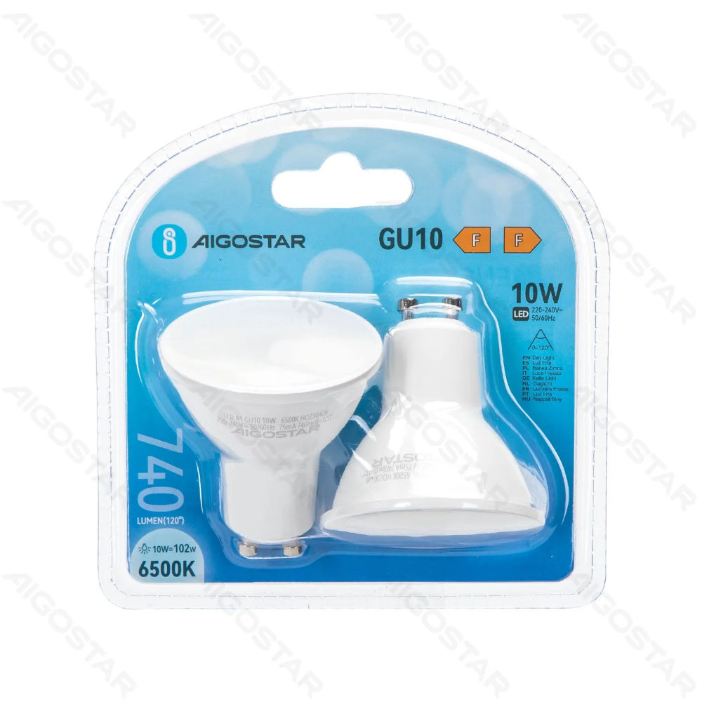 LED GU10 10W - LUCE FREDDA 6500K 740LM - 2PZAigostar