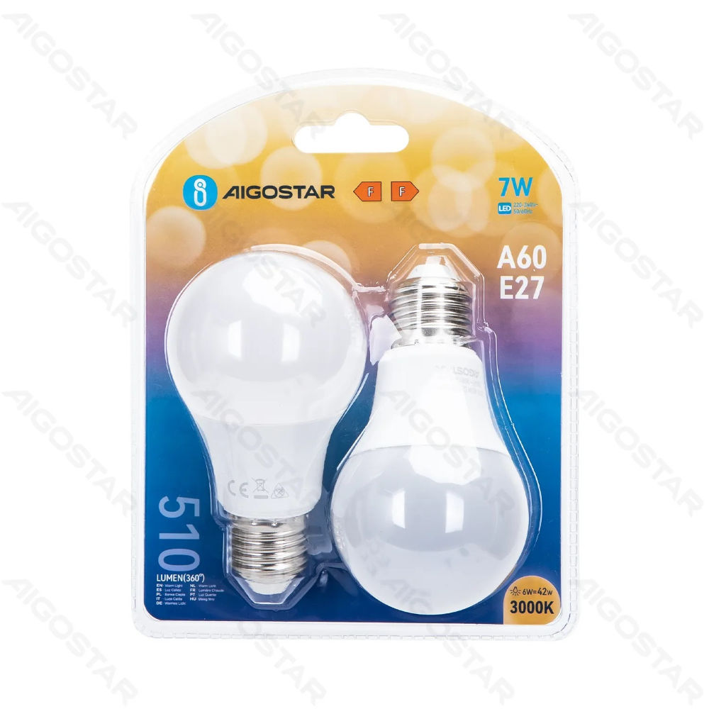 LAMPADINA LED A60 E27 6W - LUCE CALDA 510LM - 2PZAigostar