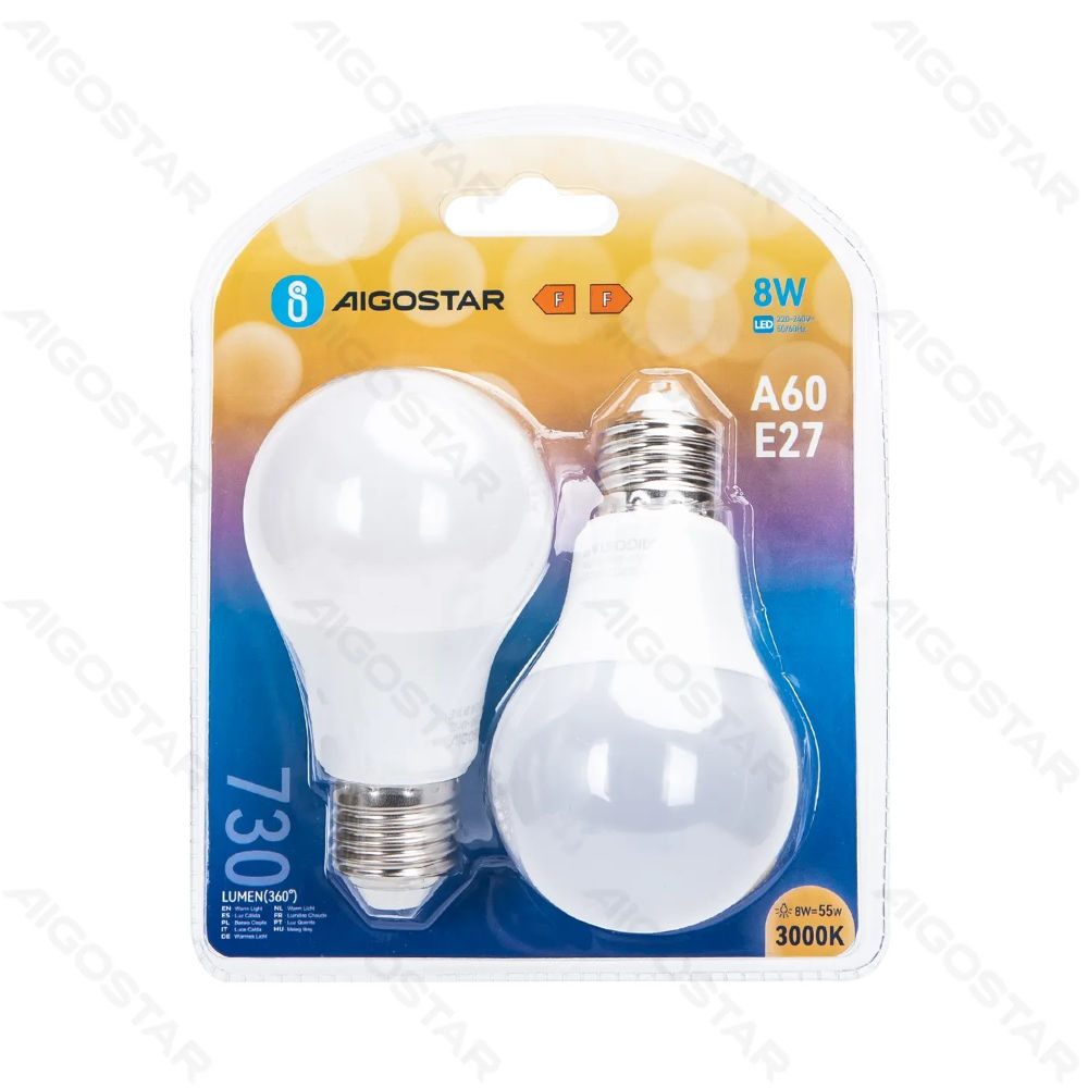 LAMPADINA LED A60 E27 8W - LUCE CALDA 730LM - 2PZAigostar