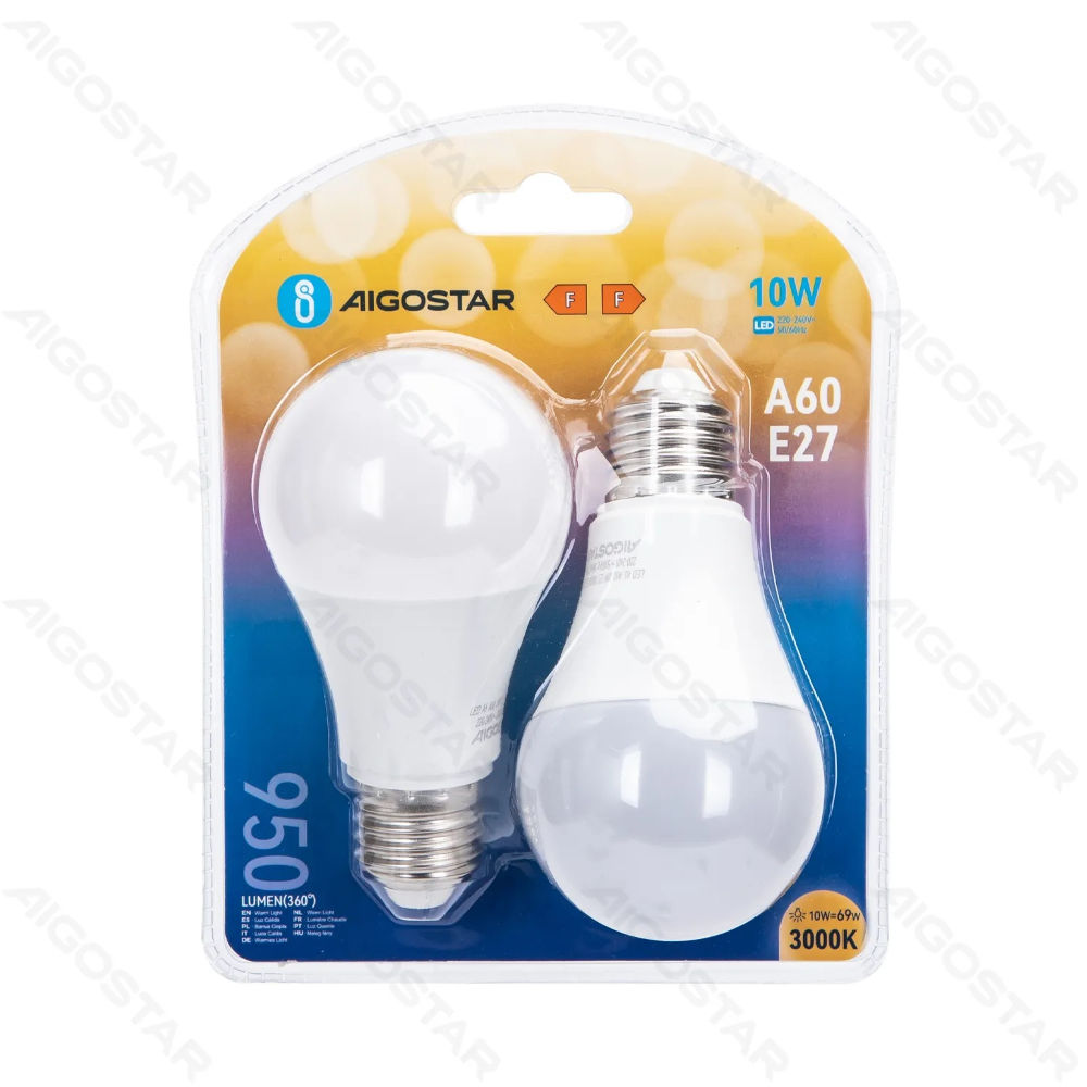 LAMPADINA LED A60 E27 10W - LUCE CALDA 950LM - 2PZAigostar