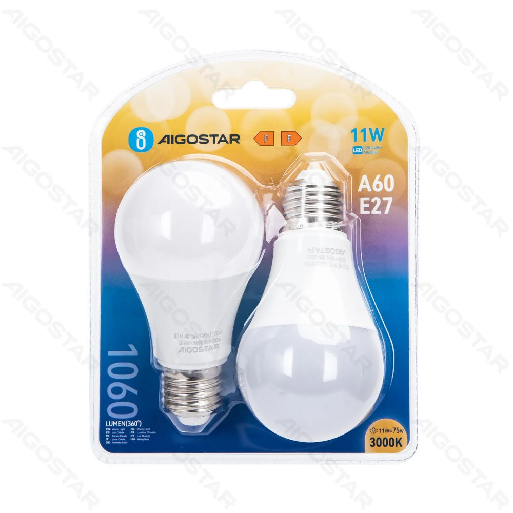 LAMPADINA LED A60 E27 11W - LUCE CALDA 1060LM - 2PZAigostar