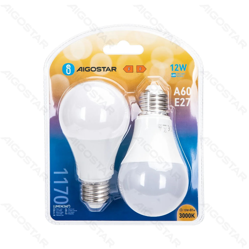 LAMPADINA LED A60 E27 12W - LUCE CALDA 1170LM - 2 PZAigostar