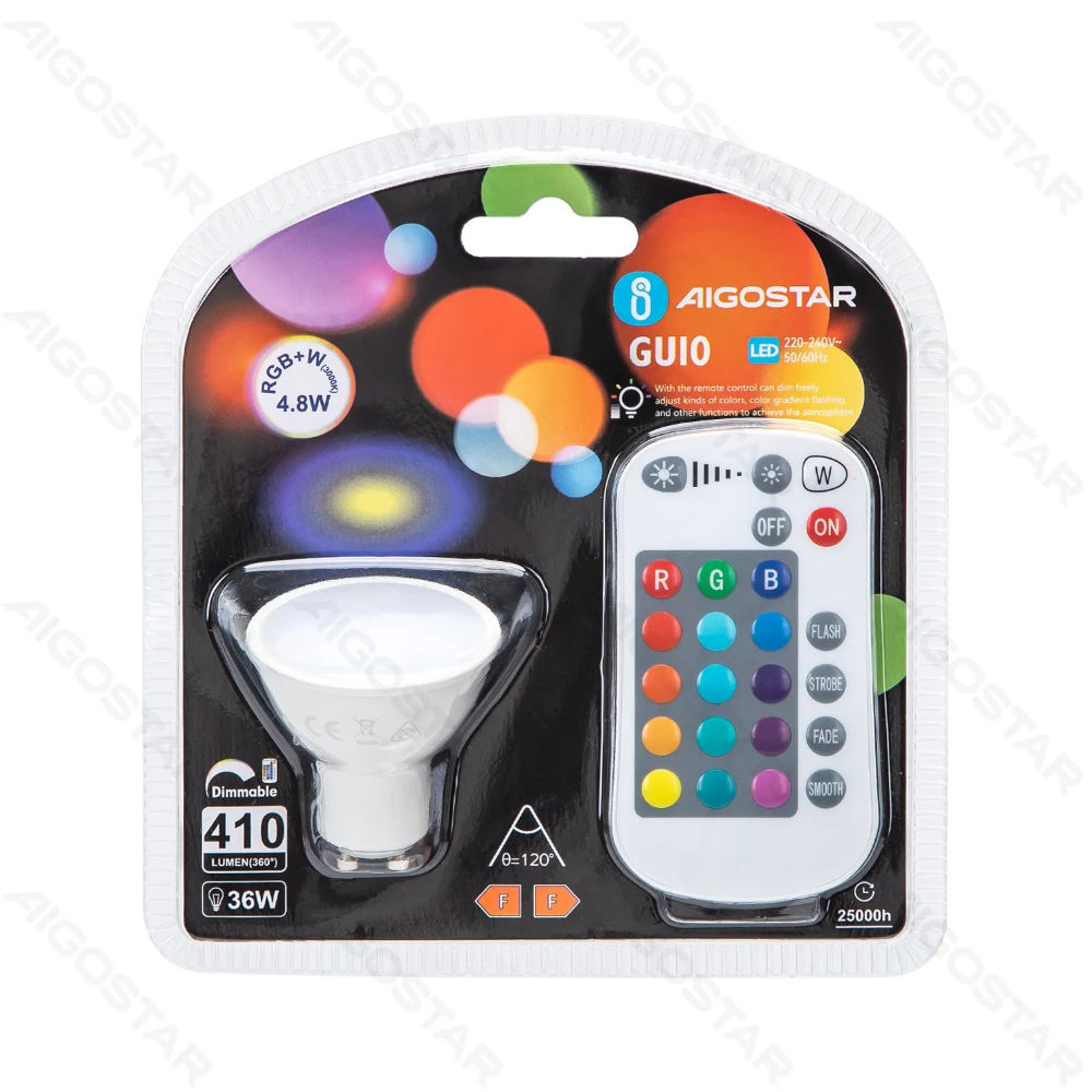LED GU10 4.8W - LUCE RGB CON TELECOMANDO - 410LMAigostar