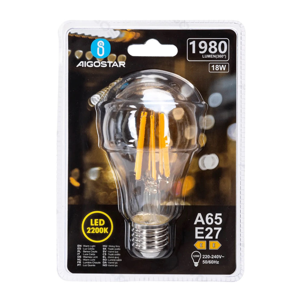 LAMPADINA LED A65 E27 18W AMBRATA - LUCE CALDA 2200KAigostar