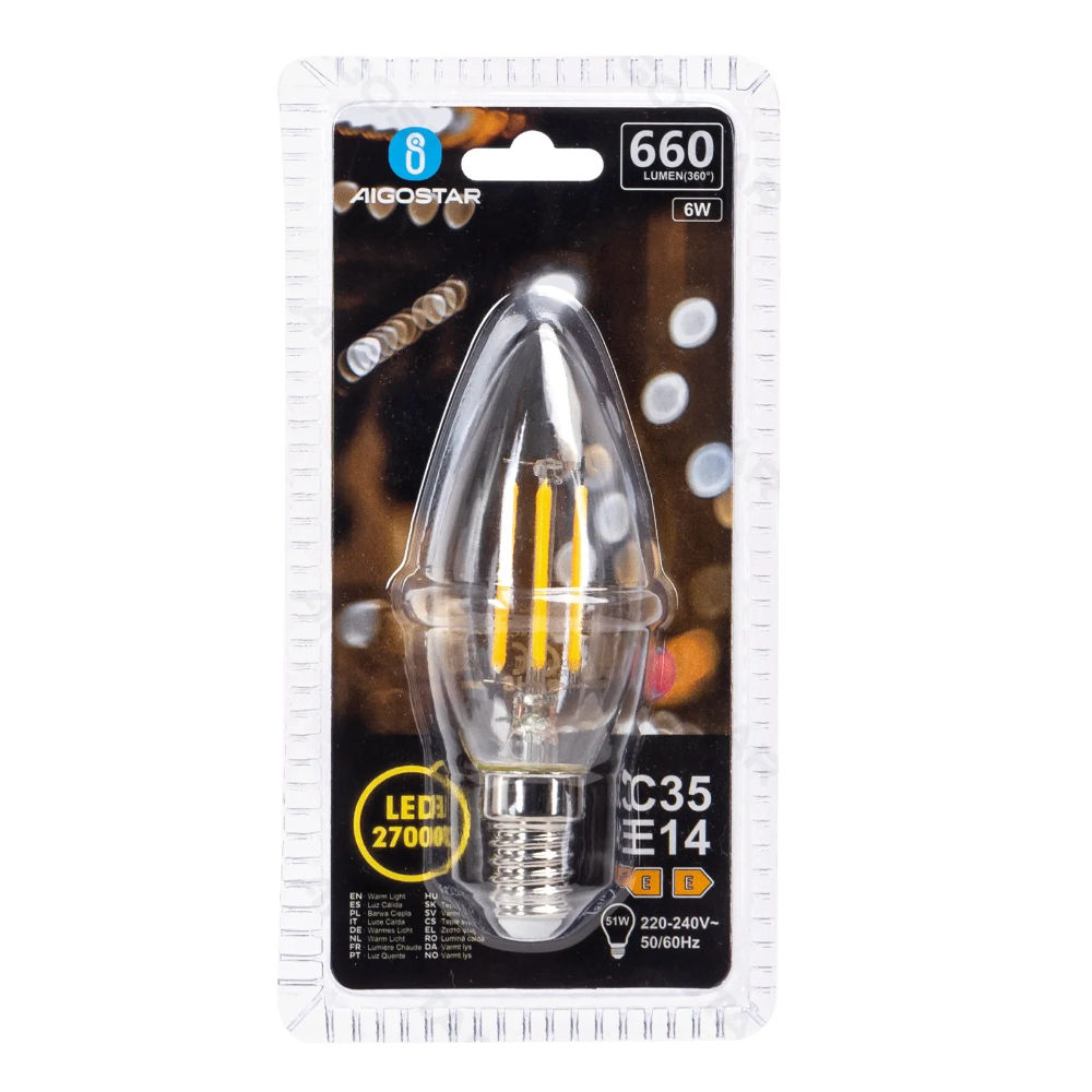 LAMPADINA LED C35 E14 6W - LUCE CALDA 2700KAigostar