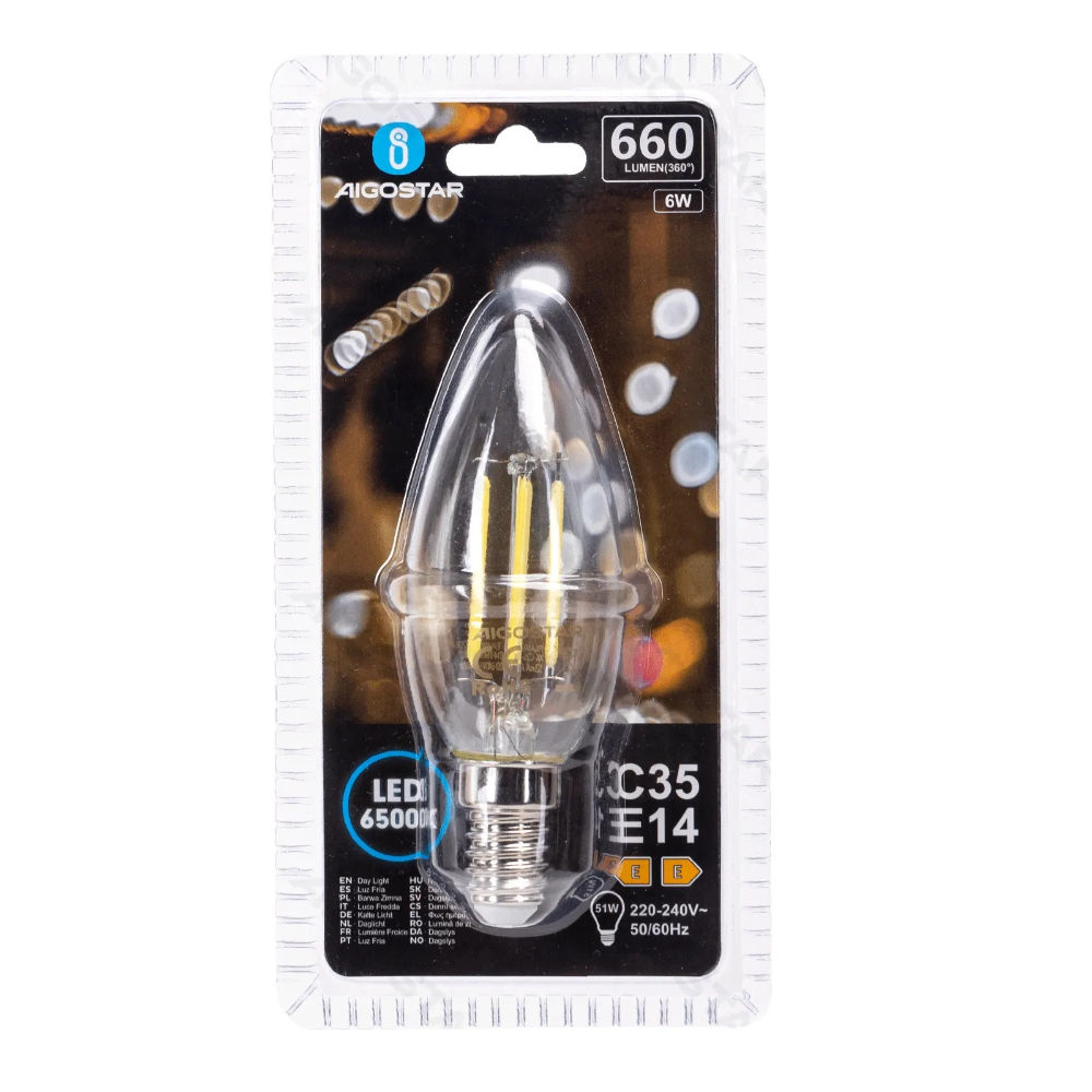 LAMPADINA LED C35 E14 6W - LUCE FREDDA 6500KAigostar