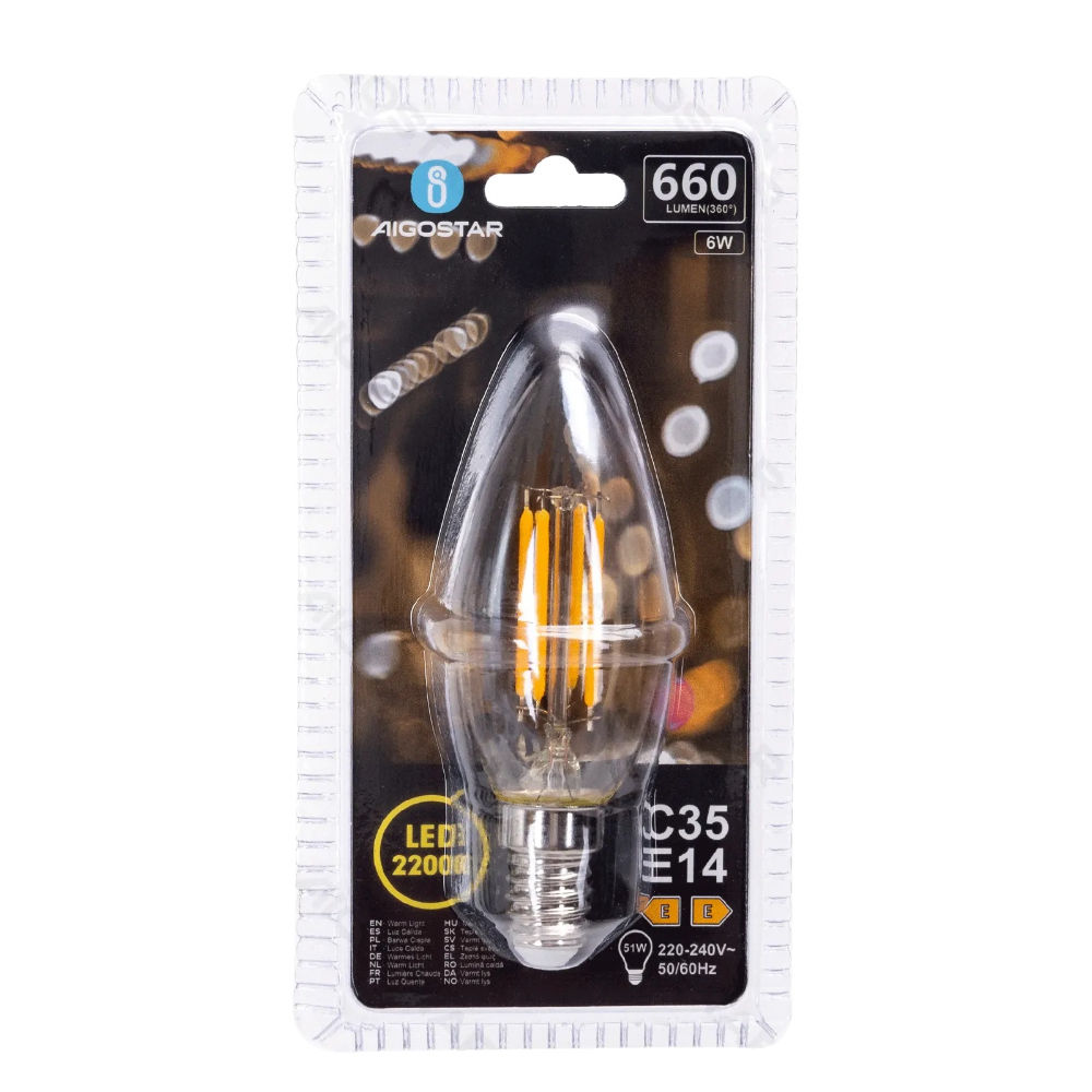 LAMPADINA LED C35 E14 6W AMBRATA - LUCE CALDA 2200KAigostar