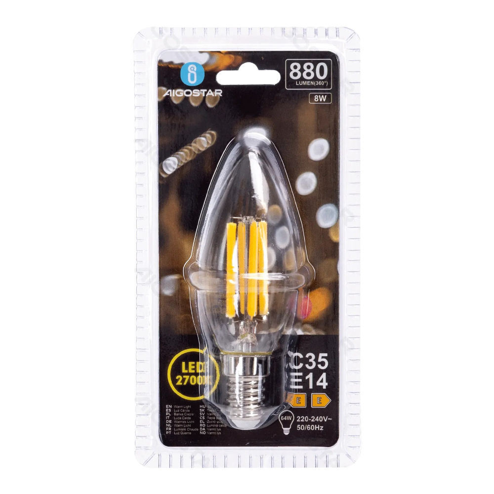 LAMPADINA LED C35 E14 8W - LUCE CALDA 2700KAigostar