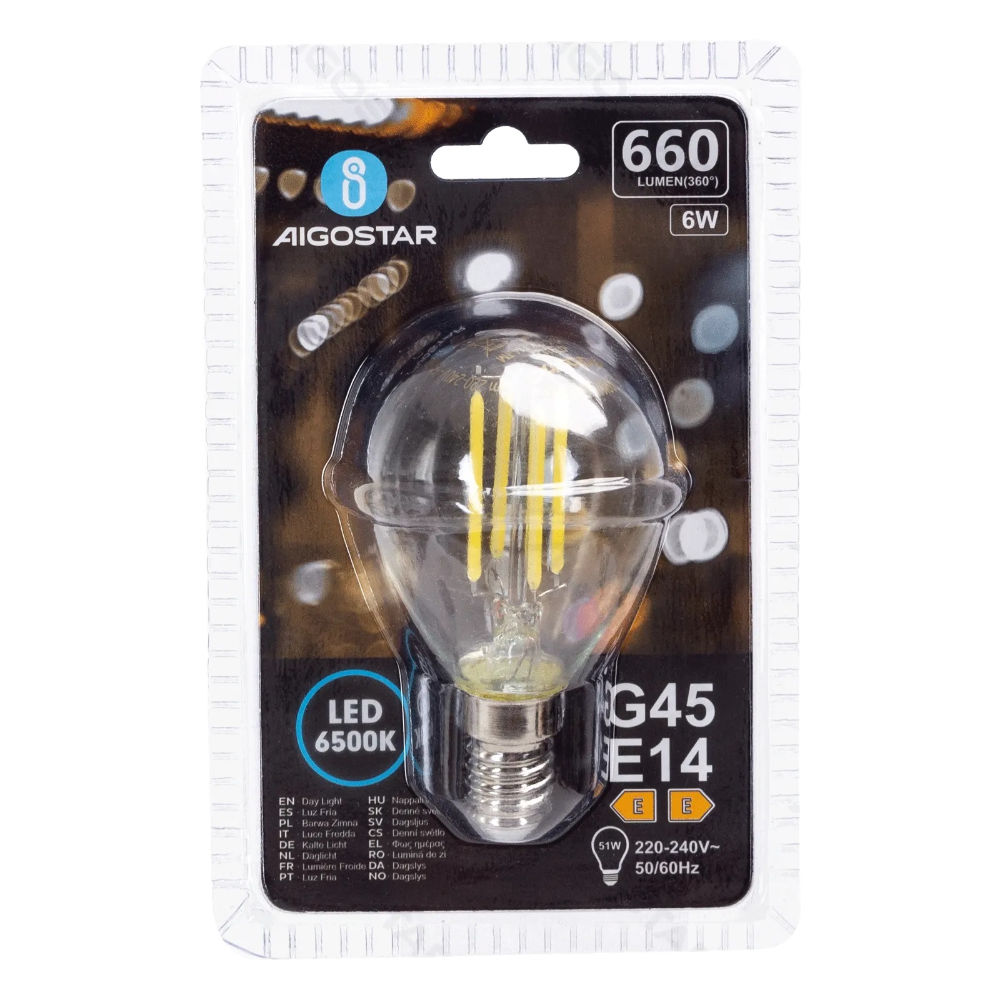 LAMPADINA LED G45 E14 6W - LUCE FREDDA 6500KAigostar