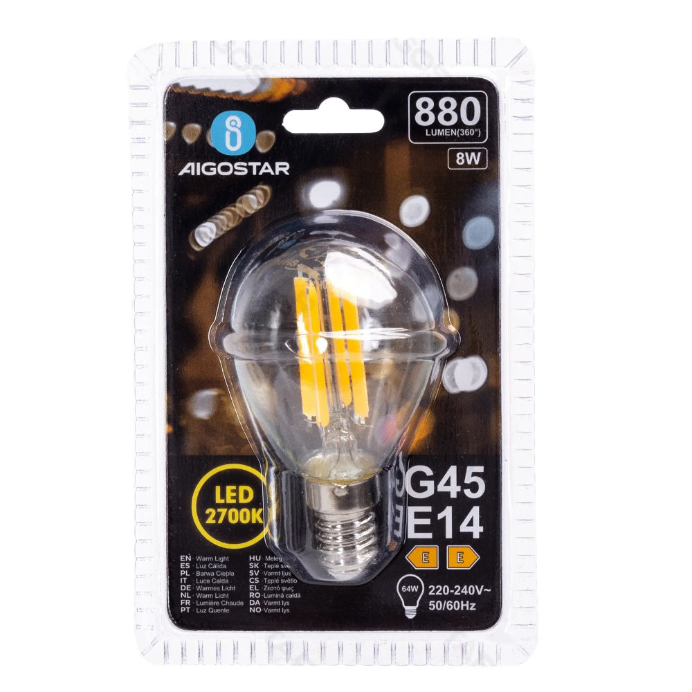 LAMPADINA LED G45 E14 8W - LUCE CALDA 2700KAigostar