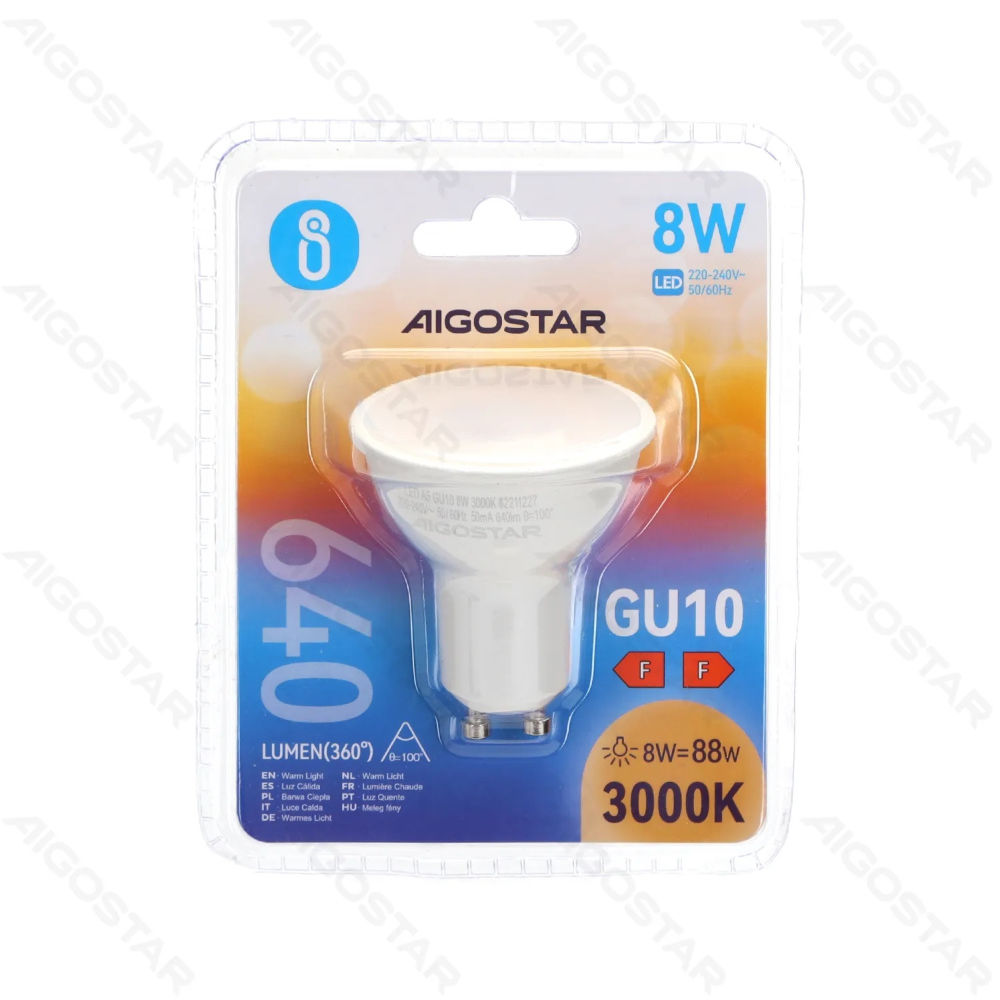 LED GU10 8W - LUCE CALDA 3000K - 640LMAigostar