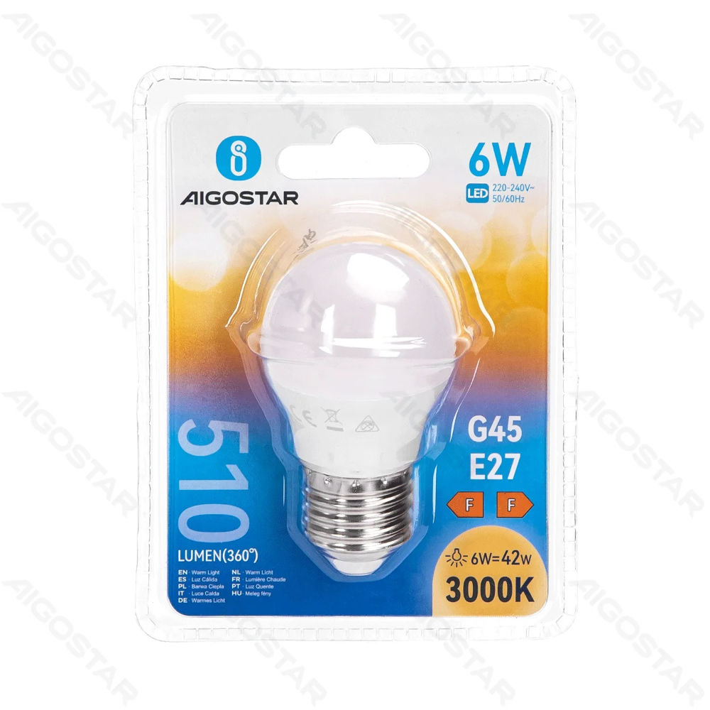 MINI GLOBO LED G45 E27 6W - LUCE CALDA - 510LMAigostar