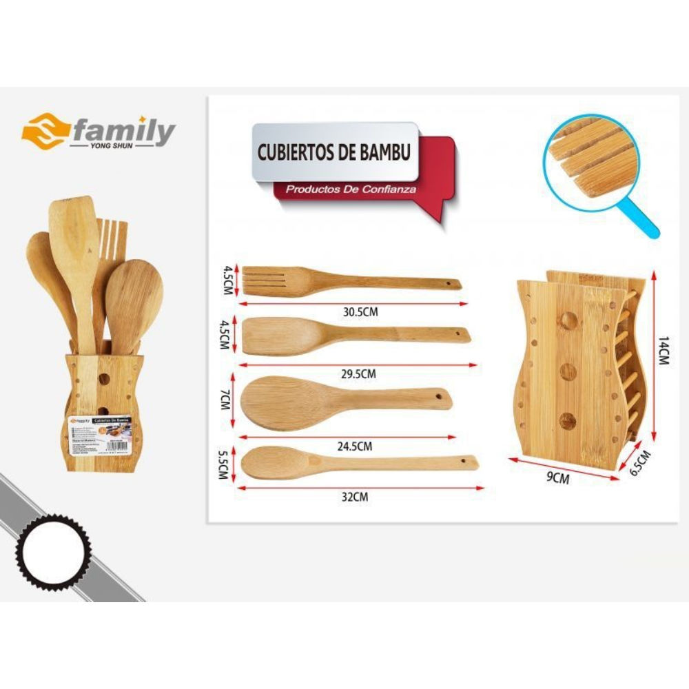 Sfamily Set 5 Mestoli in Bambù + PortamestoliS Family