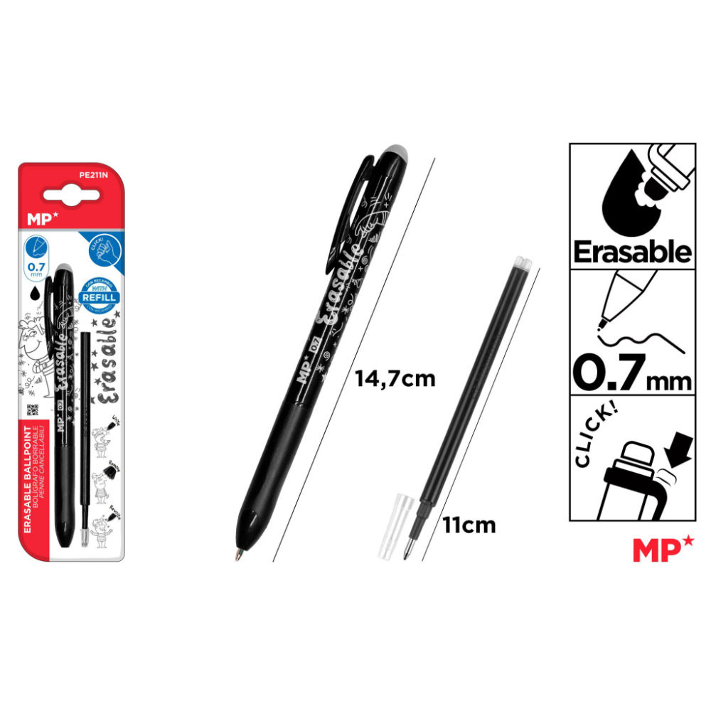 MP PENNA SCATTO CANCELLABILE 0.7MM RICARICA NEROMp