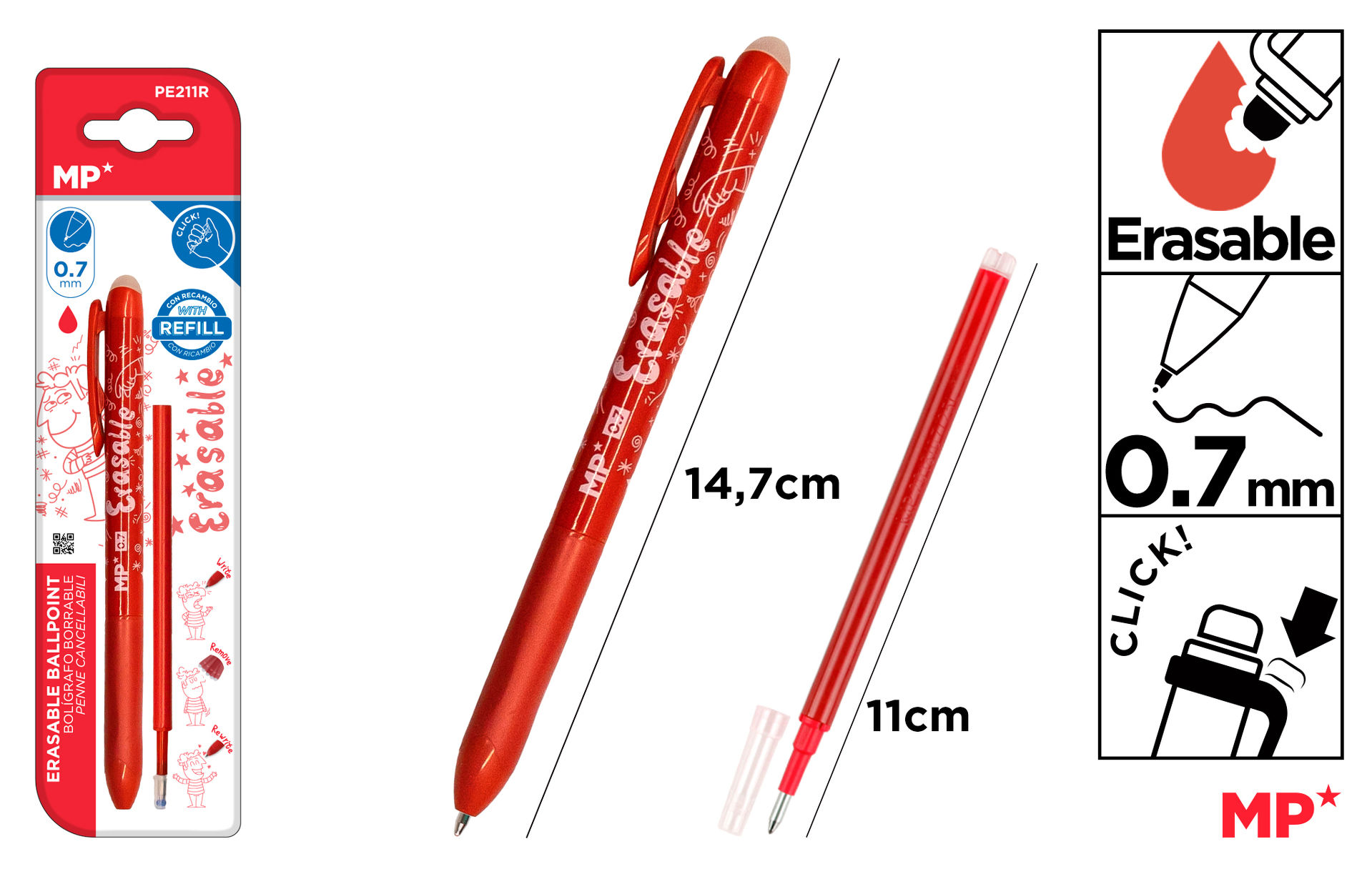 MP PENNA SCATTO CANCELLABILE 0.7MM RICARICA ROSSMp