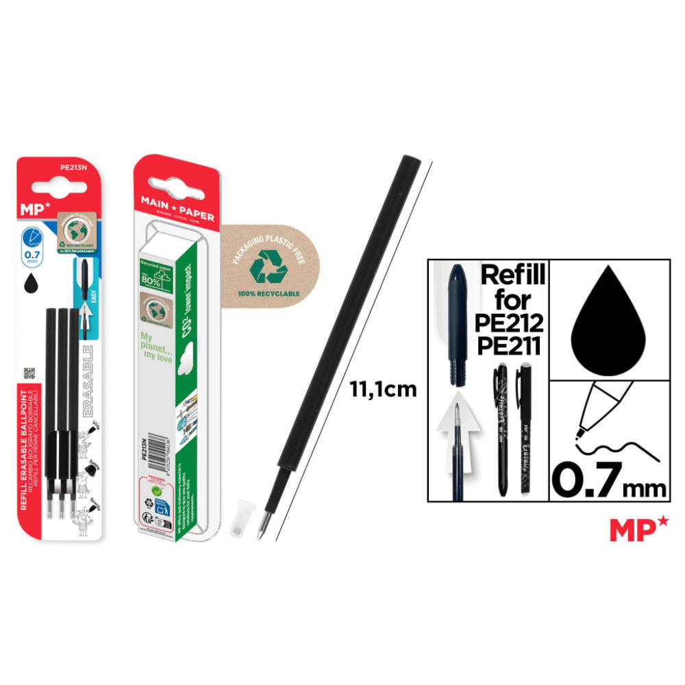 MP RICARICA PER PENNA CANCELLABILE 0.7MM 3PZ NEROMp