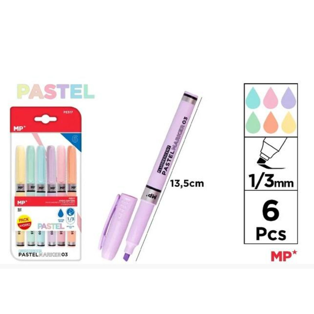 MP EVIDENZIATORI A PENNA 1-3MM 6PZ COL.ASS PASTELMp