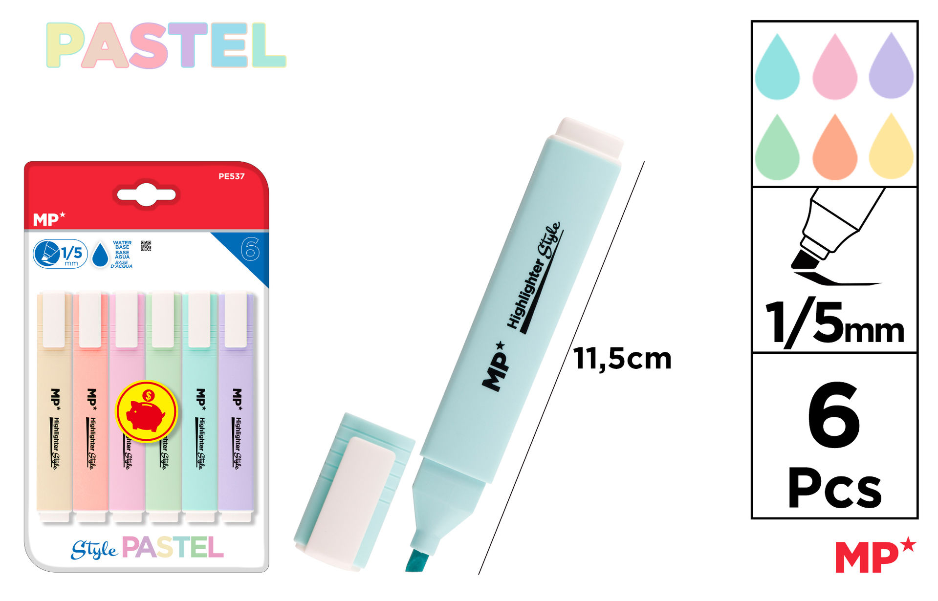 MP EVIDENZIATORE 1-5MM 6PZ COL. ASS. PASTELMp